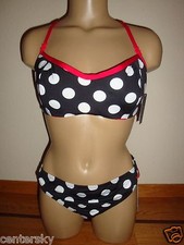 New Jag Women's 2 Piece Swimsuit Polka Dot Rev UW Top/Bottom Black/Red/White L