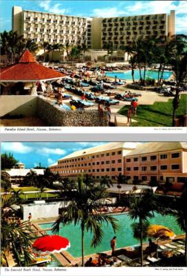 2~4X6 Postcards Nassau, Bahamas PARADISE ISLAND HOTEL & EMERALD BEACH HOTEL Pool