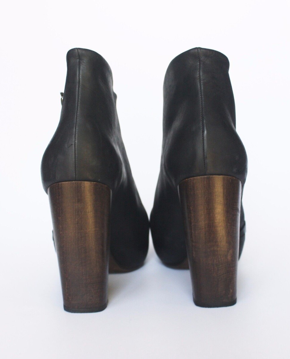 COCLICO LUCILLE BOOTIES 39 Black Leather Wood Heel Hidden Platform