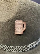 Handmade Wood Prost! Beer Stein Mug Hat Pin Beer Wurstfest Oktoberfest