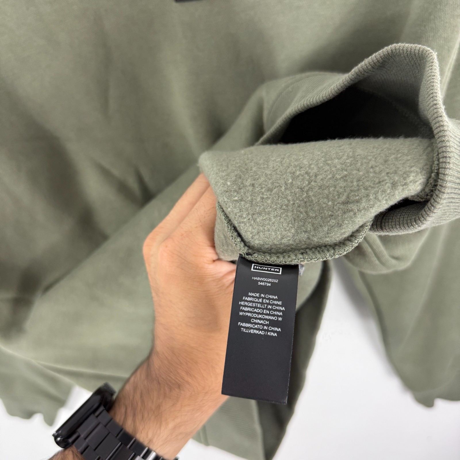 Women's Hunter Olive Khaki Rubber Box Logo Medium Fleece Crewneck Sweatshirt image 4