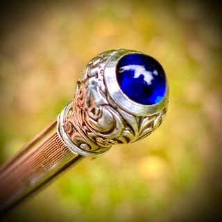 1895 AUSTRO HUNGARIAN SILVER & BLUE STONE SHORT ORNATE ANTIQUE MECHANICAL PENCIL