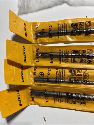 SDS Plus Hammer Drill Bit Set Of 4 12'' Carbide Tip Concrete Masonry 1/2 1/4 3/8