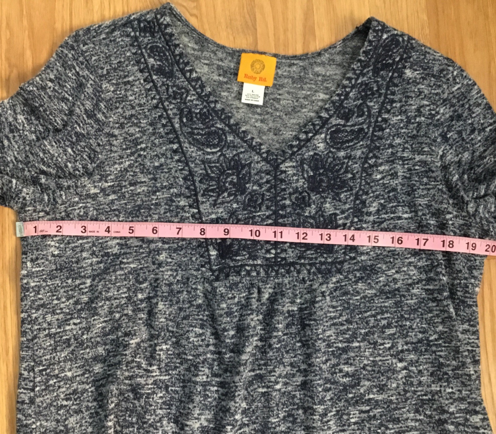 Ruby Rd Embrordered V-neck Blue Spacedye Knit Top… - image 3