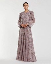 NWT MAC DUGGAL Size 8 - 93930 Puff Sleeve Embellished A Line Gown Heather J1958