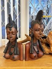 Afrikanische Stammeskunst Holzbüste Paar Mende Bundu Kriegerinnen Sierra Leone