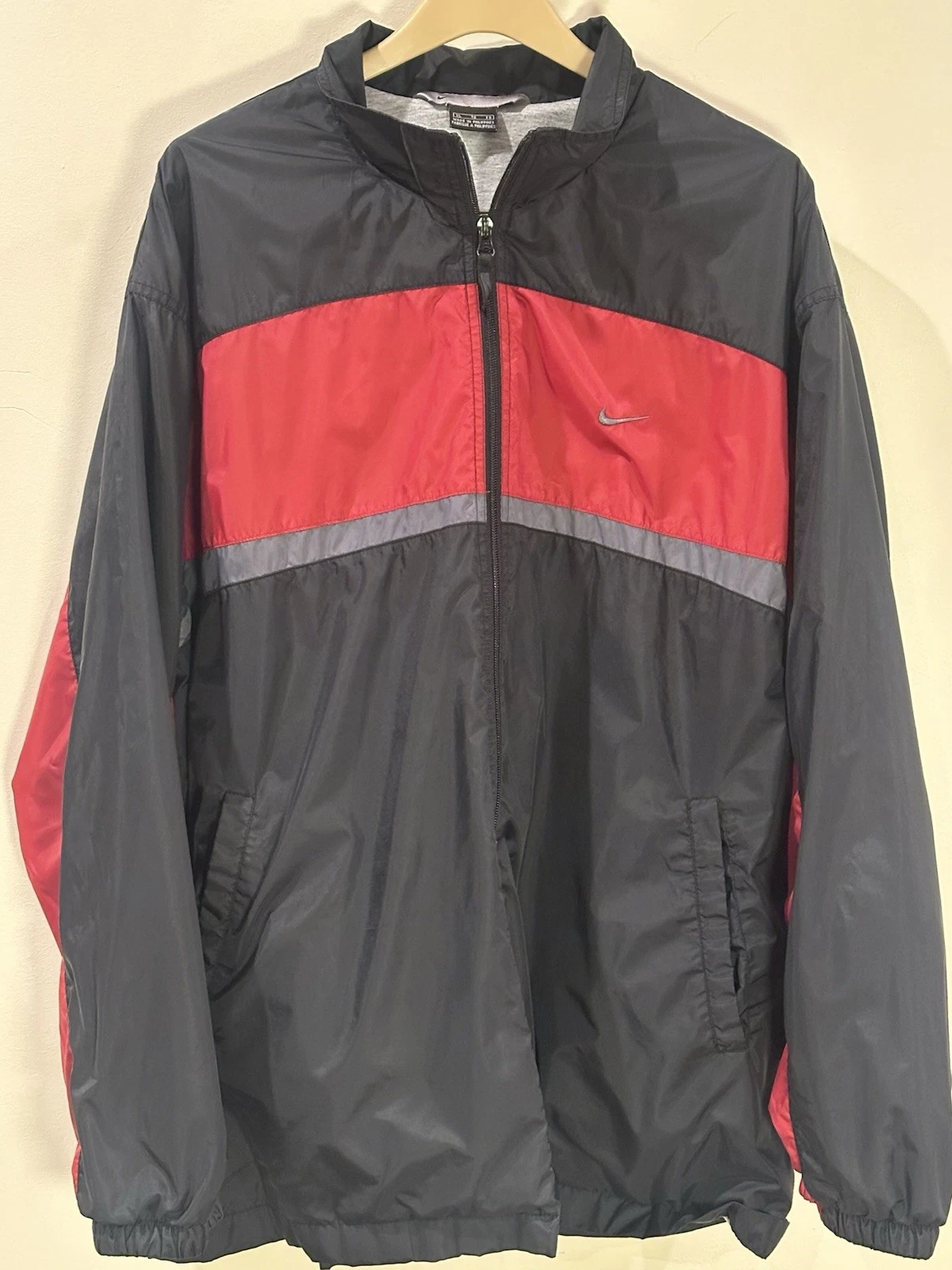 Vintage 90s Nike Windbreaker Jacket XL Black Red Gray Swoosh Streetwear