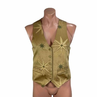 Vinatge 80s The La Costa California Spa Women's Gold Metallic Vest Stars Satin M