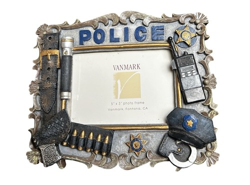 Police Officer Vanmark Blue hats Of Bravery Handcraft 1998 5” X 3” Picture Frame