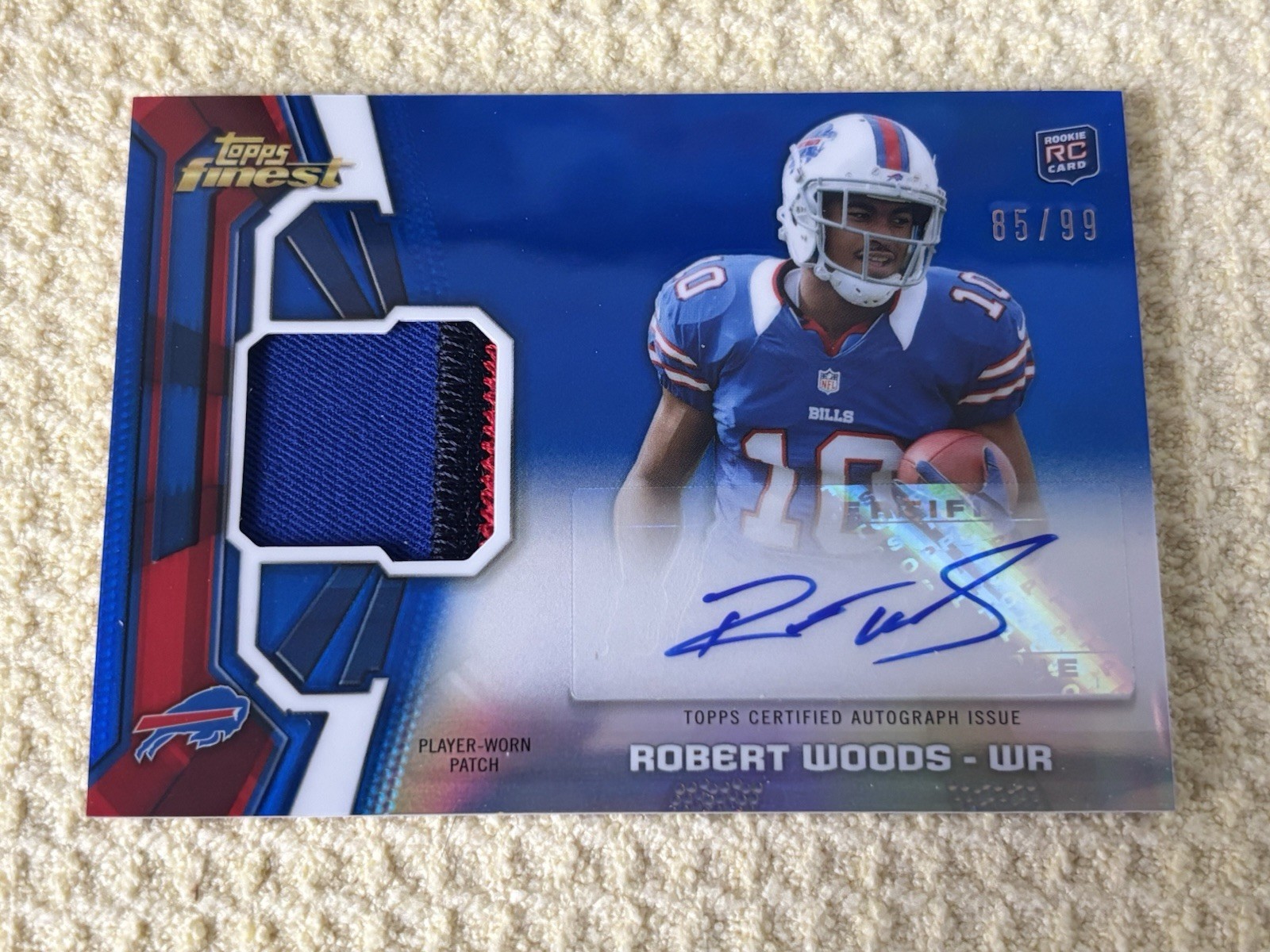 2013 Topps Finest Blue Refractor Robert Woods Rookie Patch Auto /99 Jersey RC