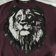 MENS SWEATSHIRT made in Italy Size M Roberto Cavalli Burgundy Printed 100  Cott