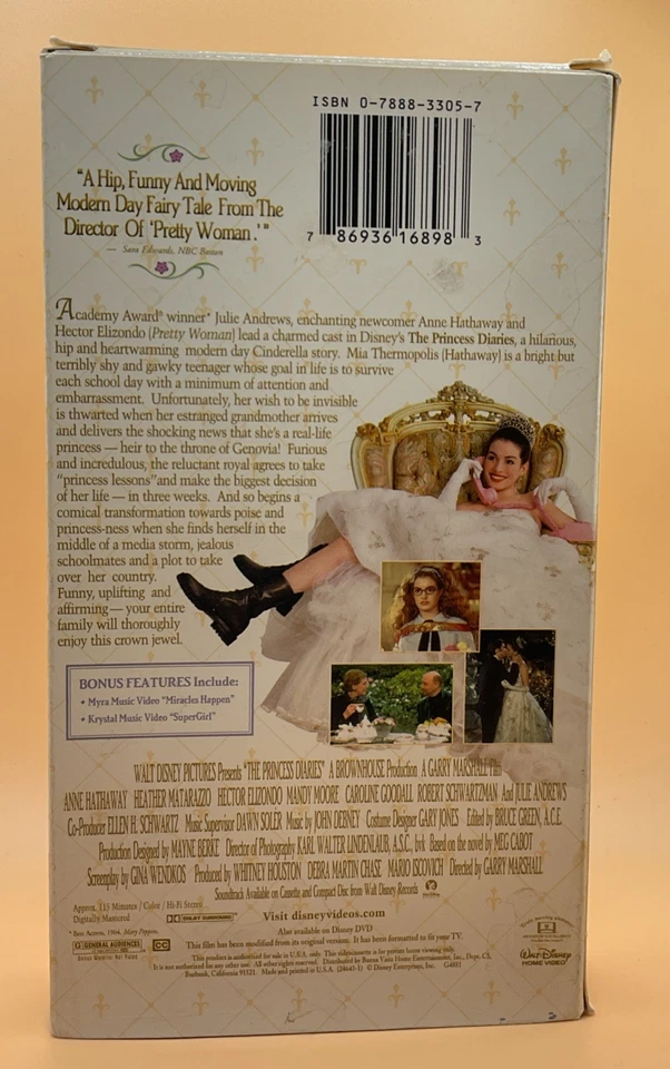 The Princess Diaries VHS 2001 Disney Slip Case Anne Hathaway Misprint Tape Label - Image 2 of 4