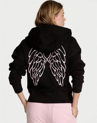 Victoria s Secret Zip Black Hoodie w/Pink Wings & Matching Pink Sweatpants L