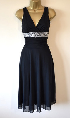 Y2K Vintage BAY schwarz Perlen gerafft Fit & Flare Midi Schlupfkleid 10