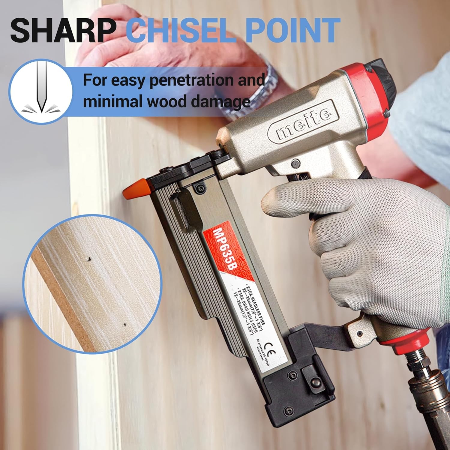 meite 23 Gauge Pin Nails, Assorted 6 Sizes (1/2", 5/8", 3/4", 1", 1-3/16", 1-3/8