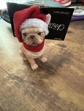 NWT NEW Christmas Shop Resin French Bulldog W/ Santa Hat Christmas Ornament Cute