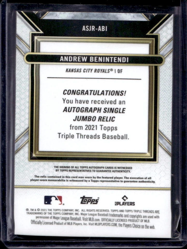 Andrew Benintendi Auto /10 2021 Topps Triple Thread Kansas City Royals Autograph - Image 2 of 2