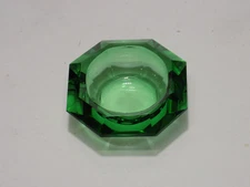 Emerald Green Glass Faceted Diamond Octagon Open Salt Cellar