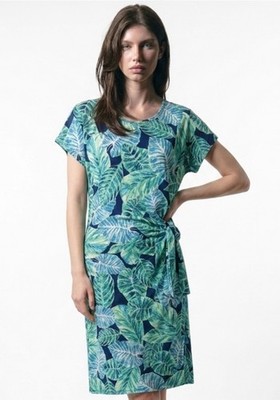 J MCLAUGHLIN Dress Catalina Cloth Elora Tie Blue Green Floral Palm Cap Medium