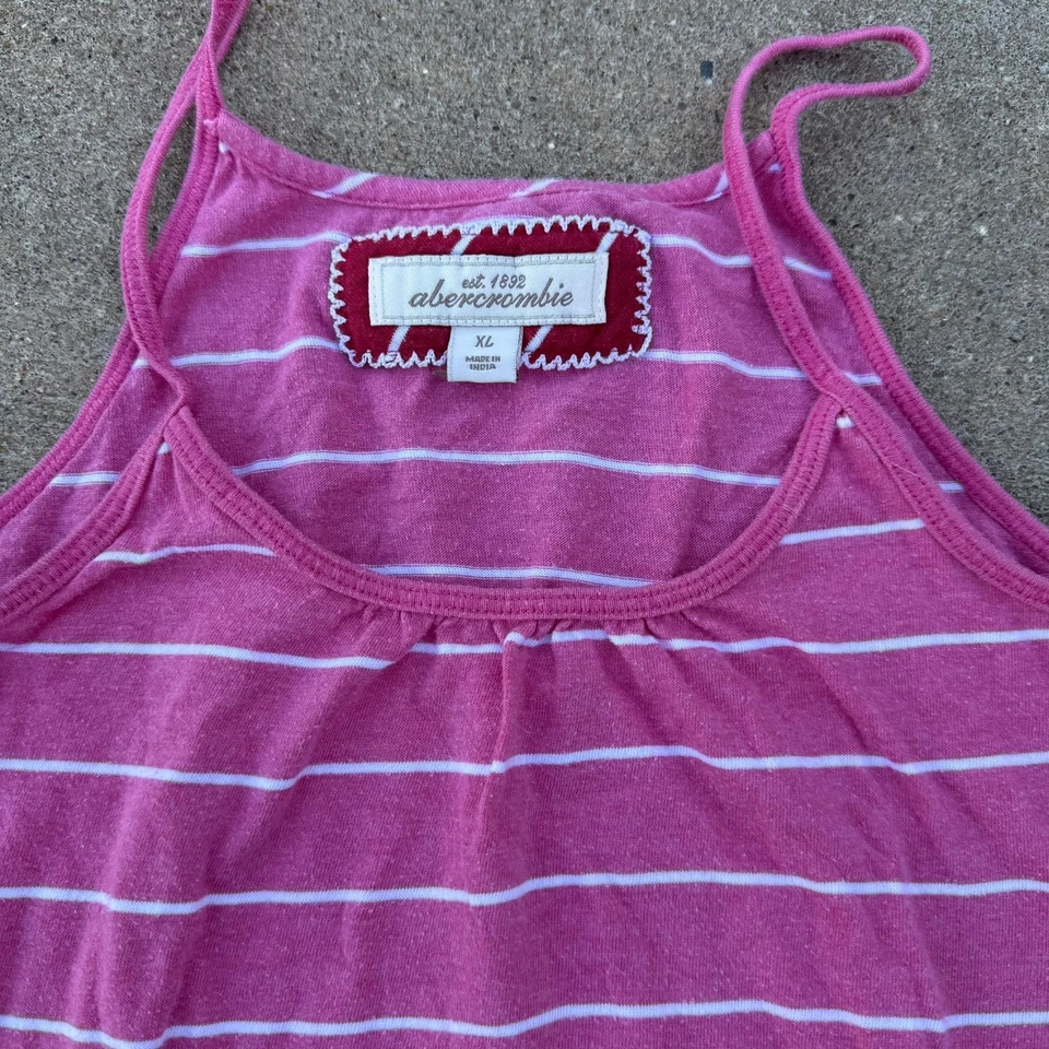 Camiseta sin mangas Abercrombie rosa y blanco a rayas espalda deportiva - XL Foto 2 de 4