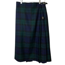 Vintage Glenshiel Scottish Plaid Tartan Green Wrap 100 Wool Kilt Skirt Size L