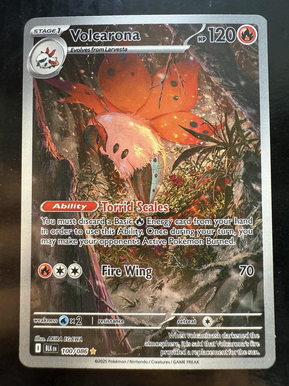 Pokemon Black Bolt Volcarona Illustration Rare Card 100/086 (NM)