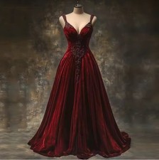 Victorian-style Ball Gown, Black Burgundy Gothic Lace Appliqu d Evening Dress