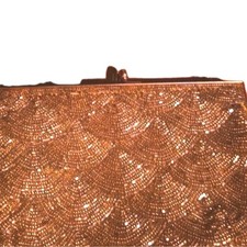 Mid Century Hong Kong Beaded Bag Gold Satin Evening Clutch Hand Sewn Hong Kong