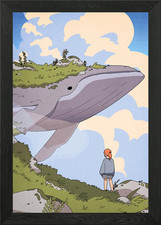 Girl and Giant Whale in the Sky Framed Wall Art Poster Canvas Print Picture