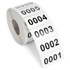 Roll of 0001-1000 Consecutive Inventory Number Stickers for Labeling, 1.6 x 0.8"