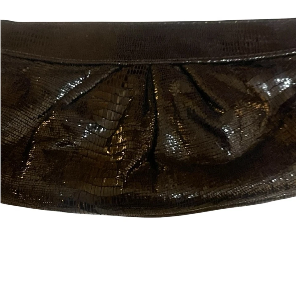 Lauren Merkin 黑色闪亮人造蛇皮浮雕前夜皮革晚装手包 — 第 3/4 张图片