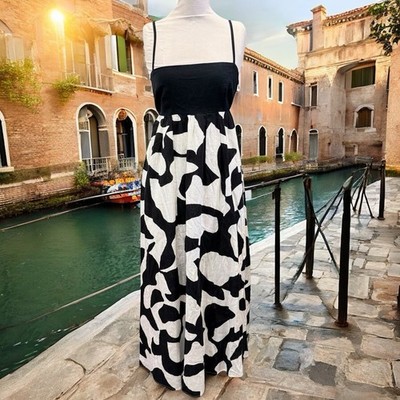 Abercrombie & Fitch Womens XS Tie-Back Babydoll Maxi Dress Black White  Abstract | eBay