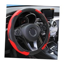 Car Steering Wheel Cover, 15 inch Carbon Fiber Microfiber PU Leather Red