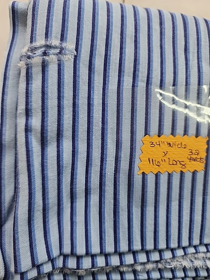 3.2yds X 34"w 30s 40s Ticking Stripe Multi Tone Blue Cotton Sewing Lawn Fabric - Image 3 of 4