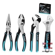 4-Piece Pliers Set, 8" Long Nose, 8" Slip Joint, 8" Groove Joint and 8"
