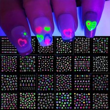 Glow in The Dark Nail Art - 30 Sheets Self-Adhesive Sticker Set - Glittery