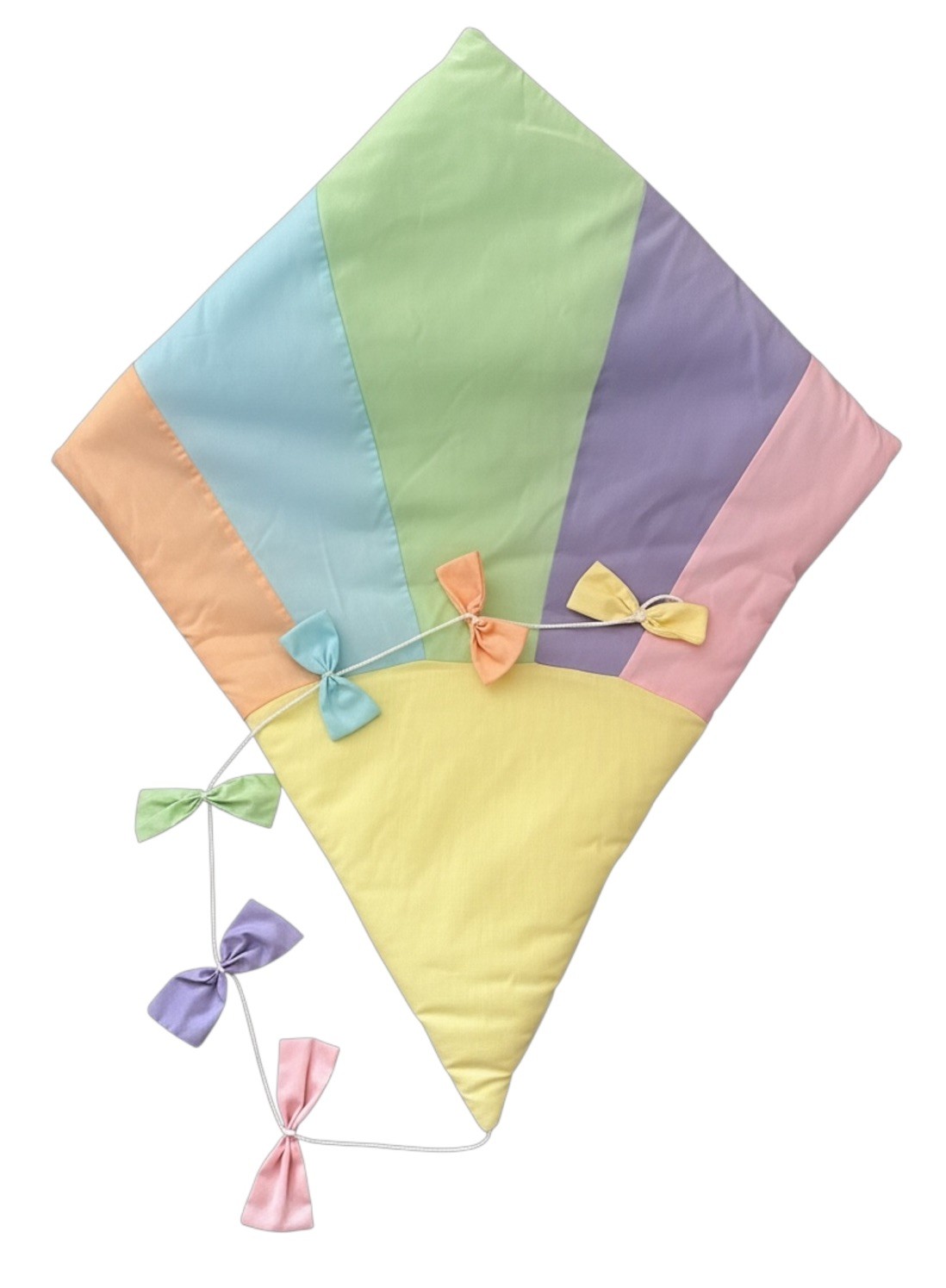 Vintage Quilted Fabric Kite Wall Hanging Nursery Decor Pastel Bow Tail 90s 
