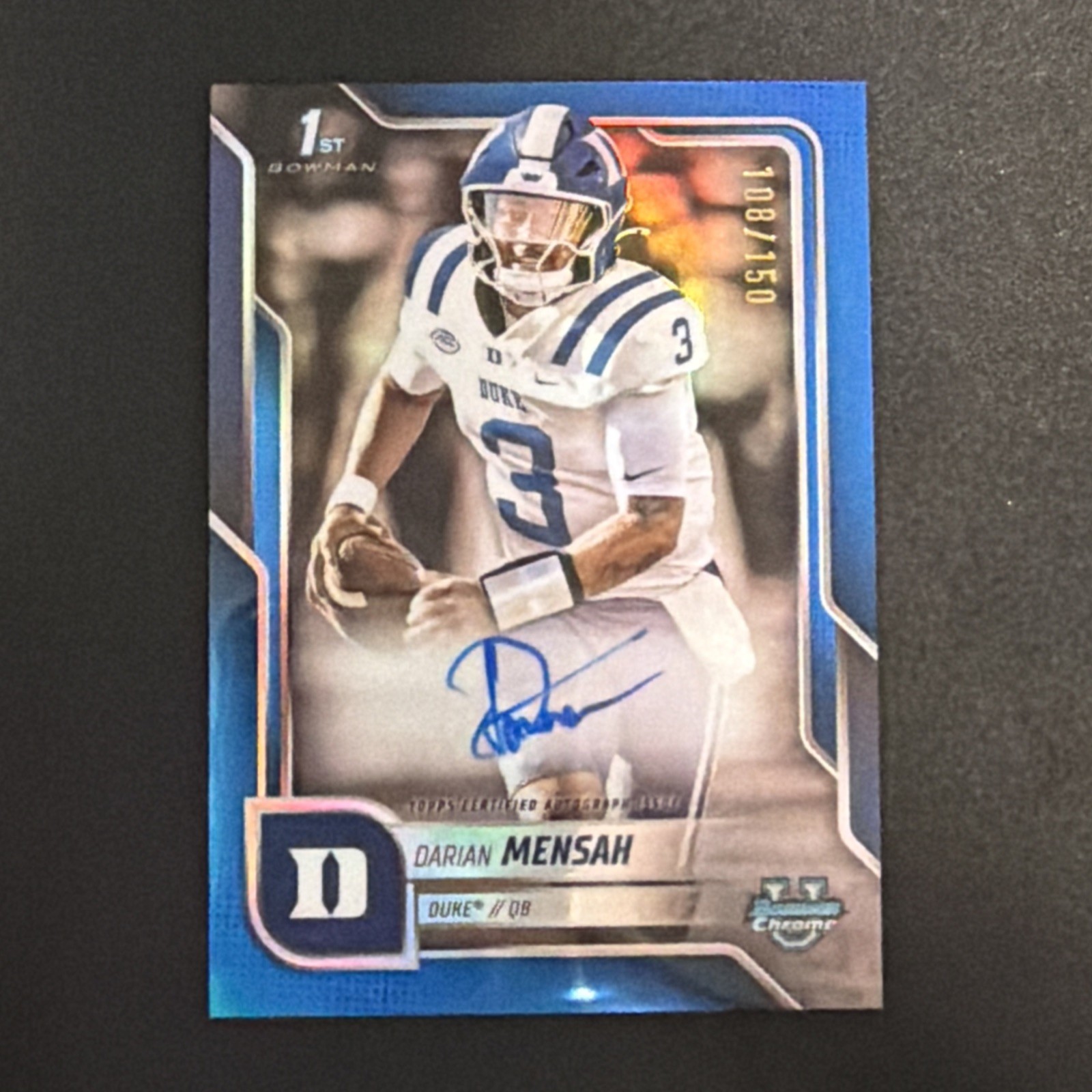 2025 Bowman Chrome University DARIAN MENSAH BLUE 1ST AUTO ON CARD /150 #BCA-DM