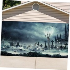 Halloween Scary Cemetery Graveyard Backdrop Large Halloween 6x13ft Black Grey