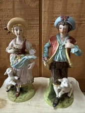 Pair Of Vintage KPM Bisque Man and Woman Figurines E/Lambs