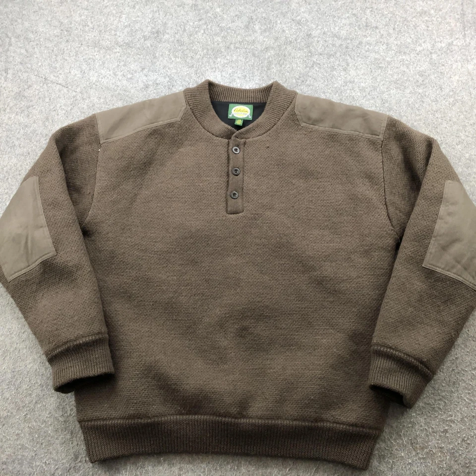 Cabela's Suéter Para Hombres Grande Marrón Lana Henley Forrado Tiro Caza Parches Foto 2 de 4