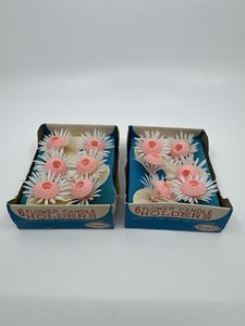 Set of Two Vintage 6 Piece Pink Flower Candle Holders By Capri For Cakes