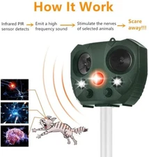 Solar Power Ultrasonic Animal Repeller Pest Repellent Cat Deer Raccoon Garden