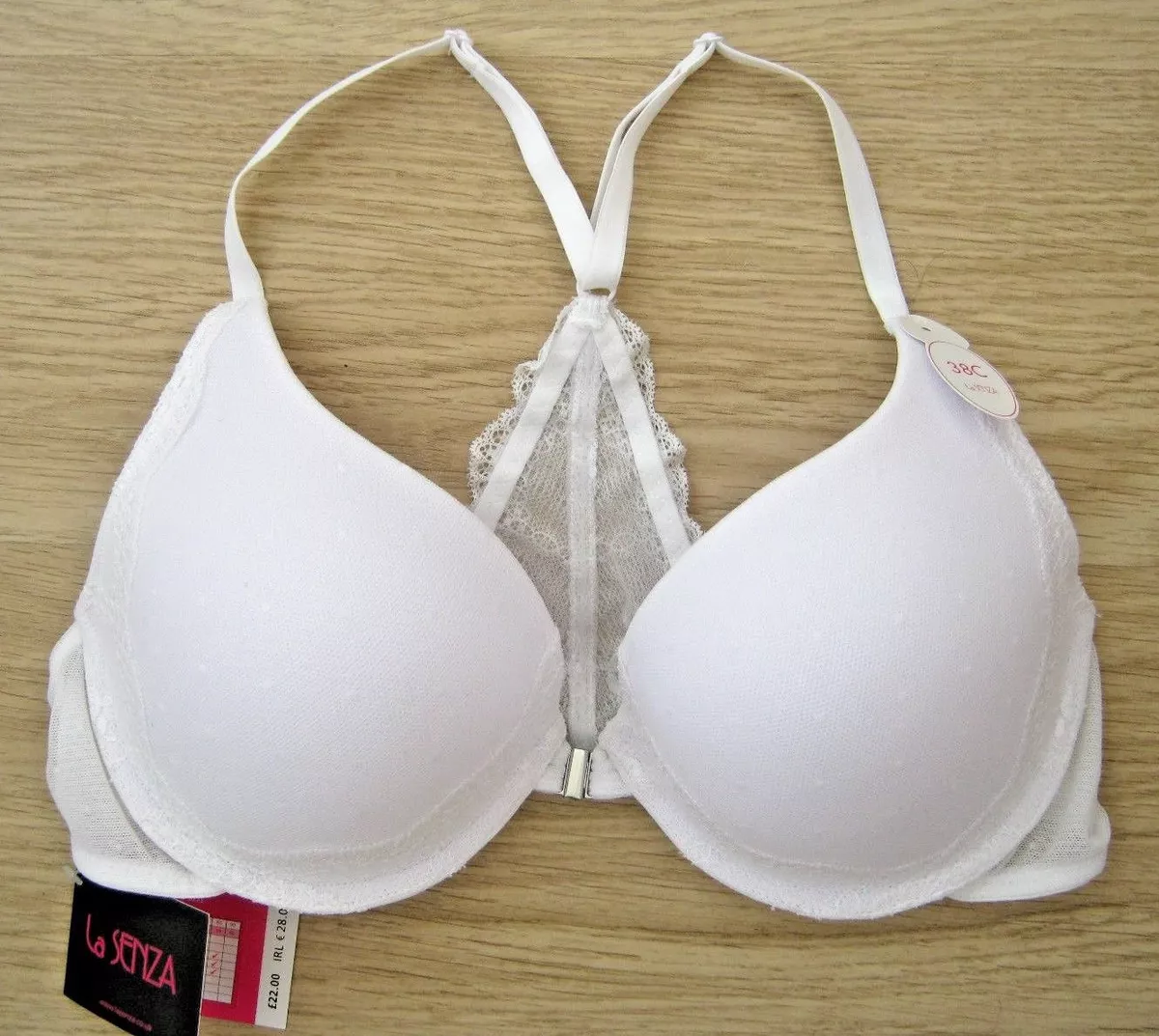 LA SENZA Racer Back PUSH UP BRA WHITE Lace Back 32A & 32B Bridal BBNWT