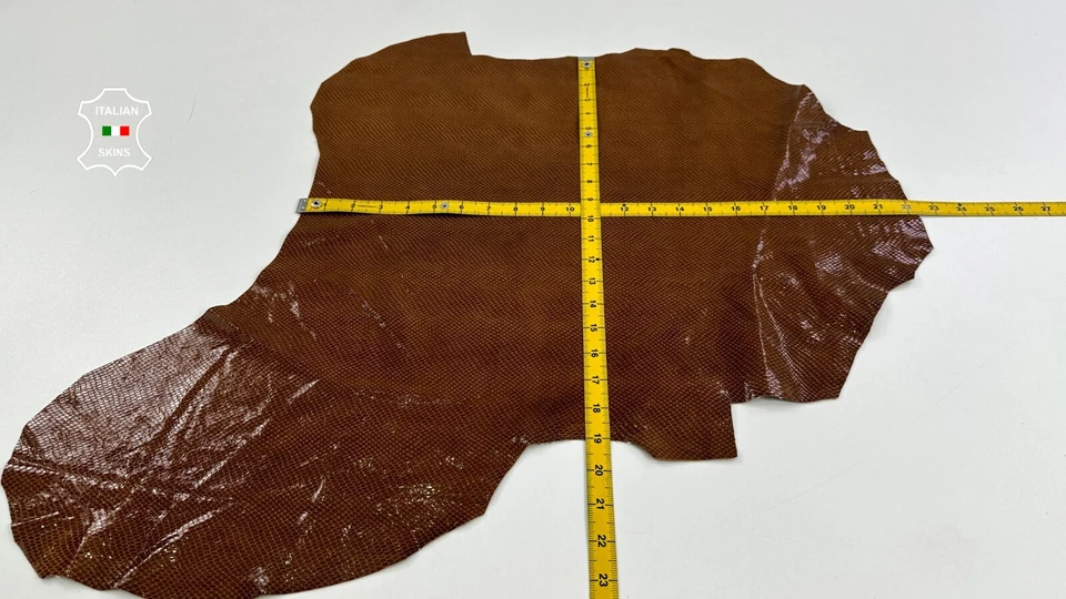 BROWN SHINY SNAKE PRINT ON Soft Italian Goatskin Goat Leather 3sqf 0.7mm #C4871 - Image 4 of 4
