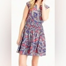 J Crew Paisley 100% Silk Smocked Waist Women’s Sleeveless Mini Dress Size 4