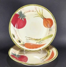 2 Tuscan Vegetables Dinner Pasta Plates Red Orange Green Country Farmhouse 12"