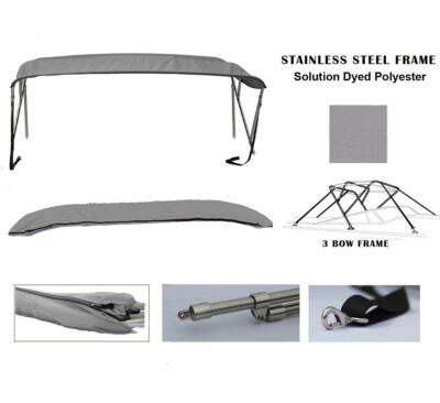 3-Bow Stainless Steel Bimini Top Compatible with Maxum 2400 SSL I/O 1990-1992