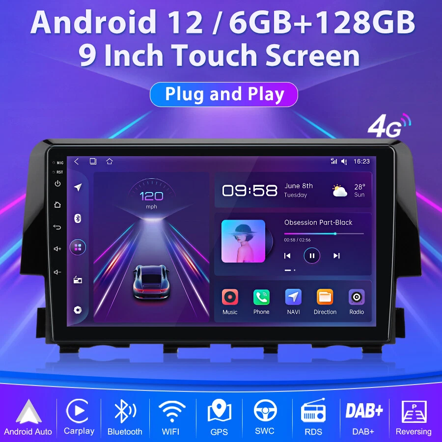 9'' For Honda Civic 2016-2020 Android 12.0 Car Radio Stereo 6+128GB GPS Sat Nav  - Image 2 of 4