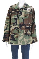 Designer Womens Cotton Long Sleeve Sequin Us Marines Jacket Green Size M